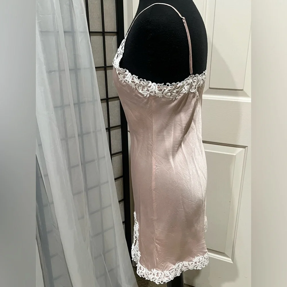 THXSILK Silky Blush Pink Lace Trim Slip SILK Dress women SIZE 8/10